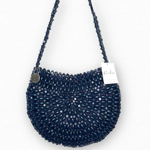 The Sak Bags The Sak Montara Navy Blue Vegan Wood Beaded Hobo